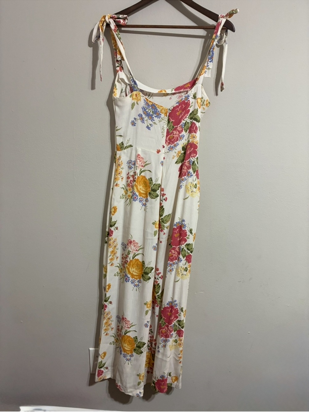 Reformation Floral Tie Strap Romper White Cottagecore Summer Size 10 - Picture 2 of 4